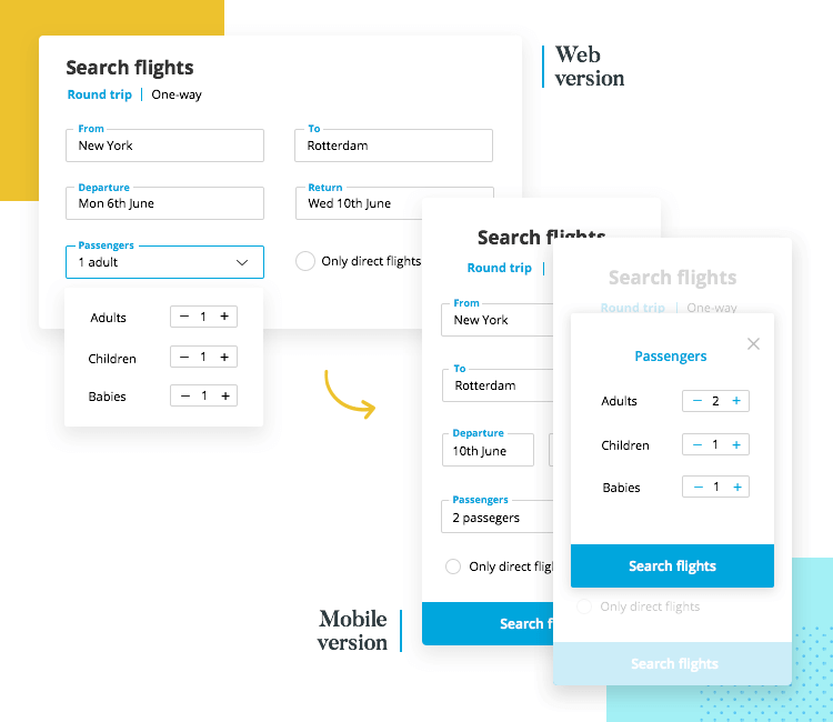example of difference for web and mobile form design