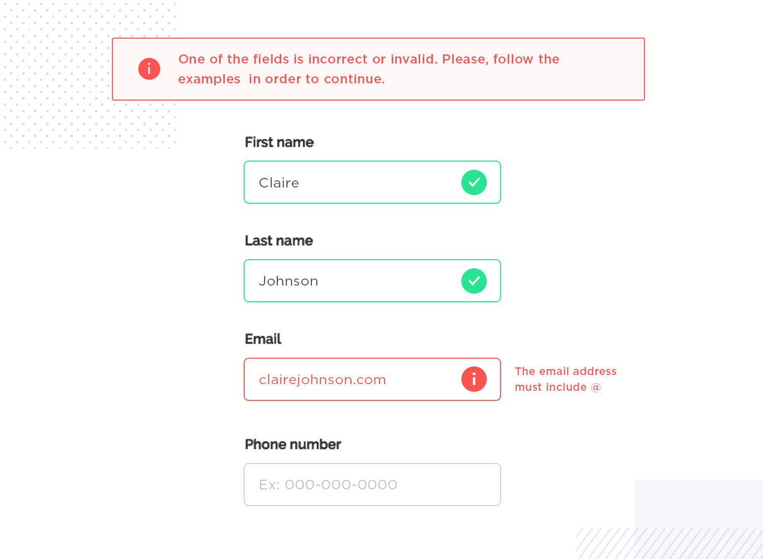 example of inline validation in form design