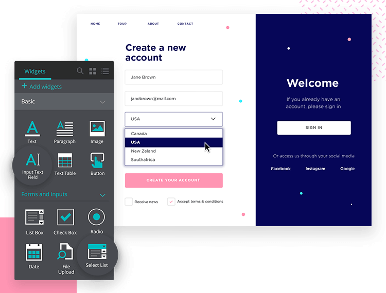 Justinmind mockup tool - add data lists to your mockup