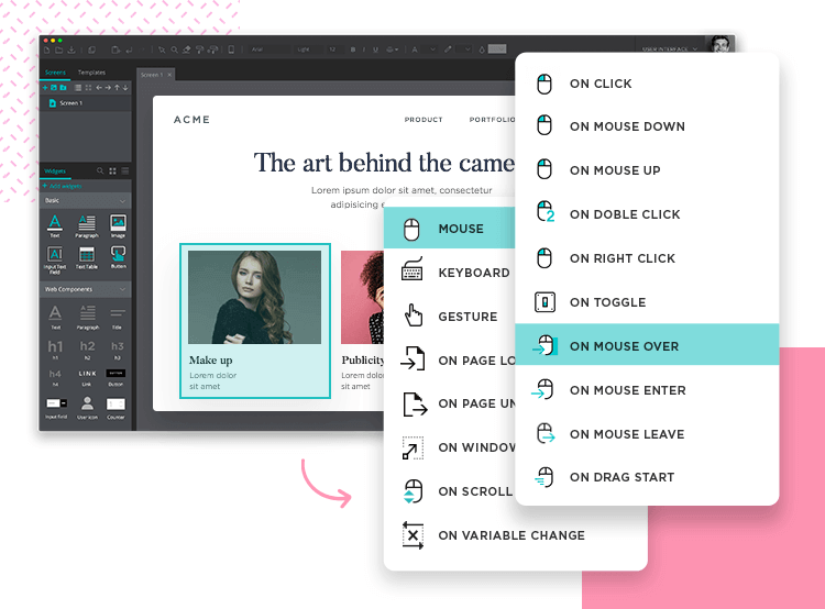 Justinmind mockup tool - add interactions to your website mockups