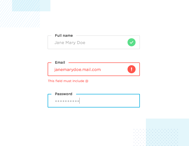 example of behaviour and validation when prototyping forms