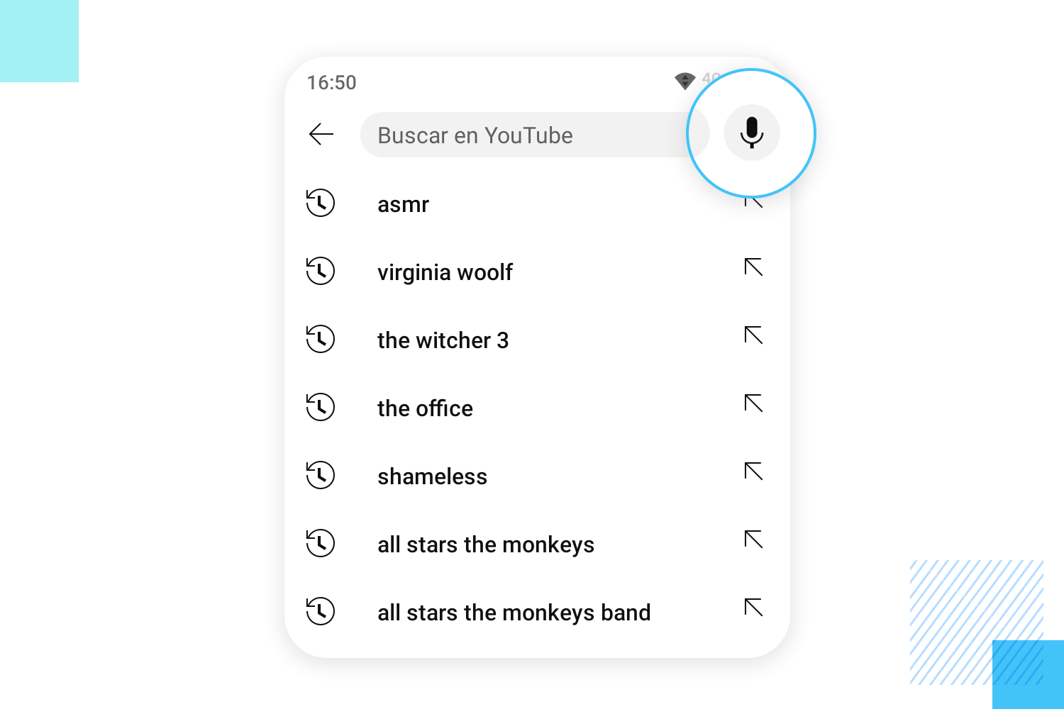 Voice search dropdown example on mobile