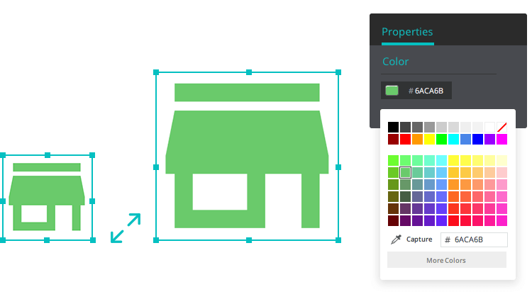 Justinmind Android Icons library - each icon is a scalable vector image