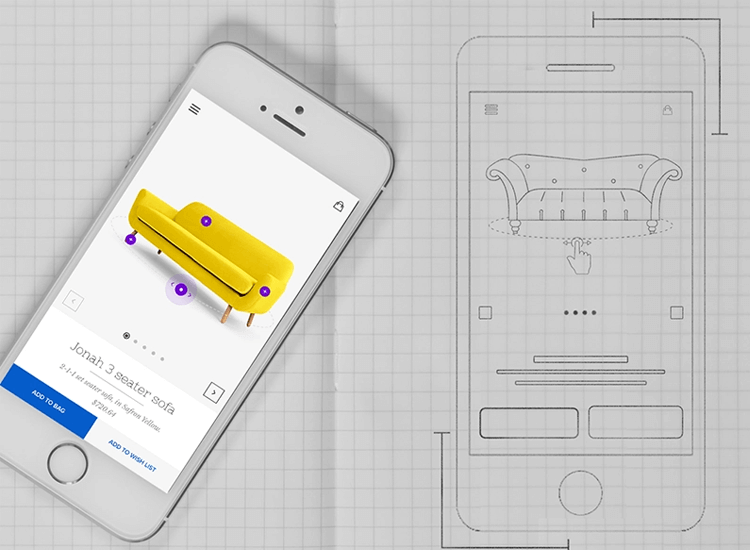 app wireframe template product page of furniture