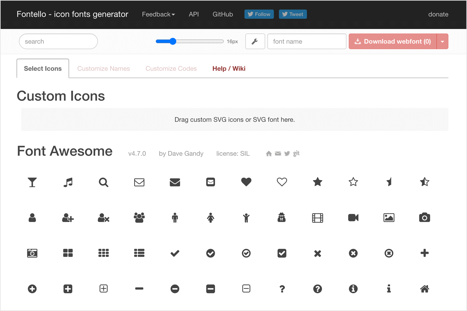 fontello as place for free icons and fonts