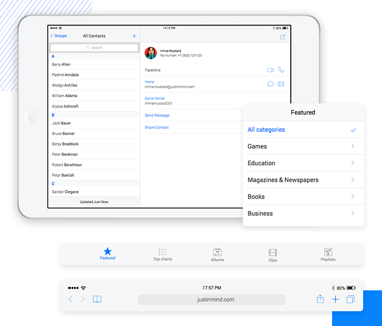 Justinmind's iOS UI kit - various screens available for iPad