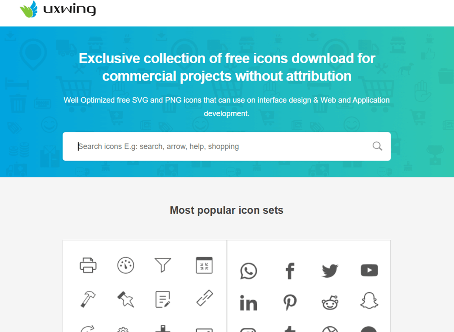 ux wing as website for free icons