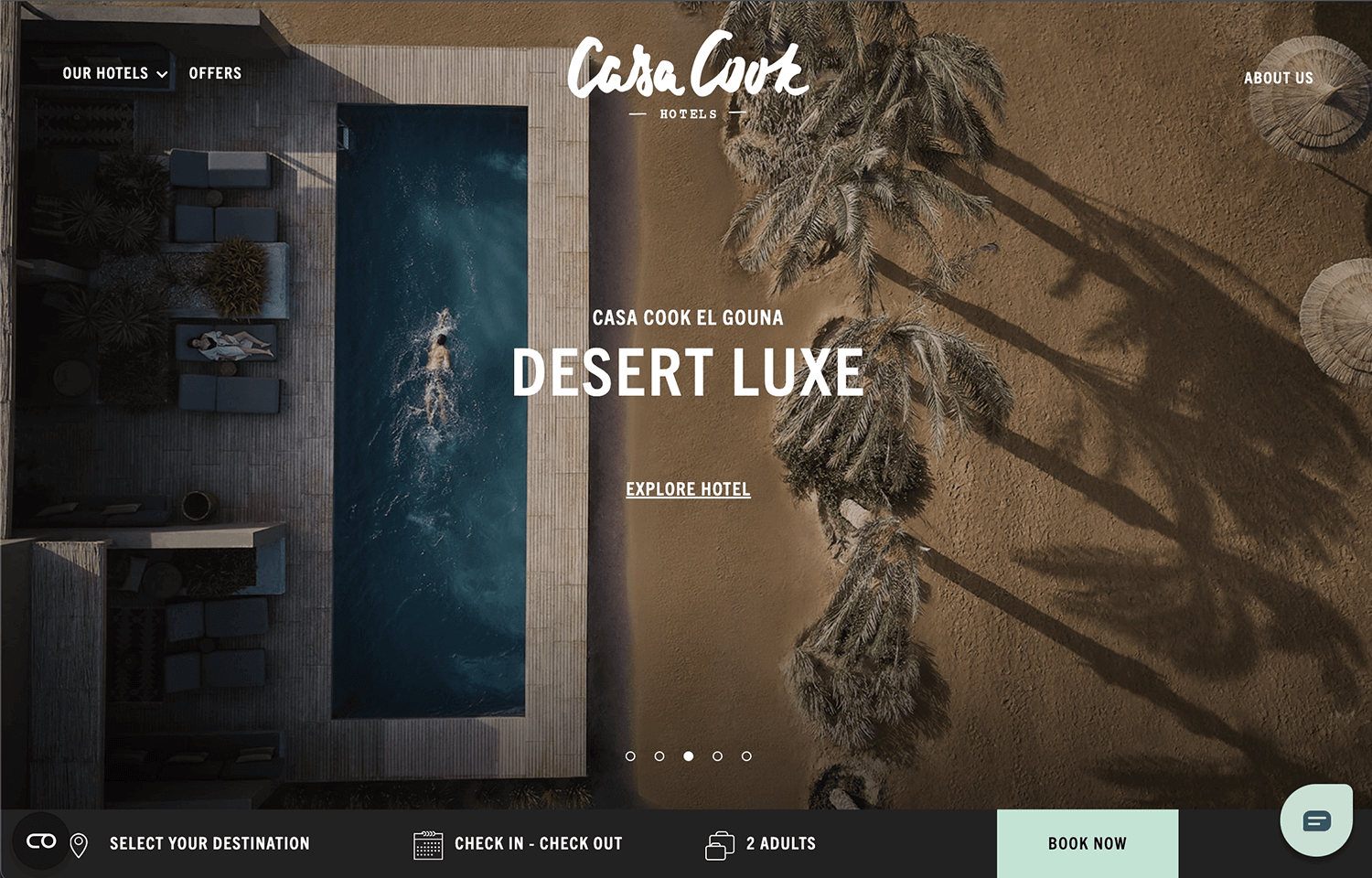 Boutique hotel website design with immersive beach resort imagery.