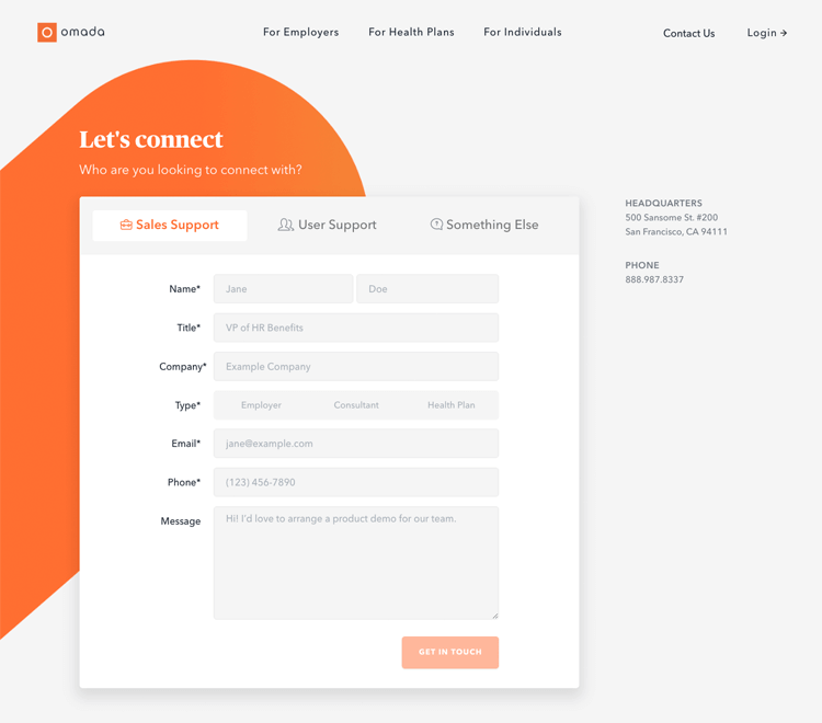 example of good form ui design by omada