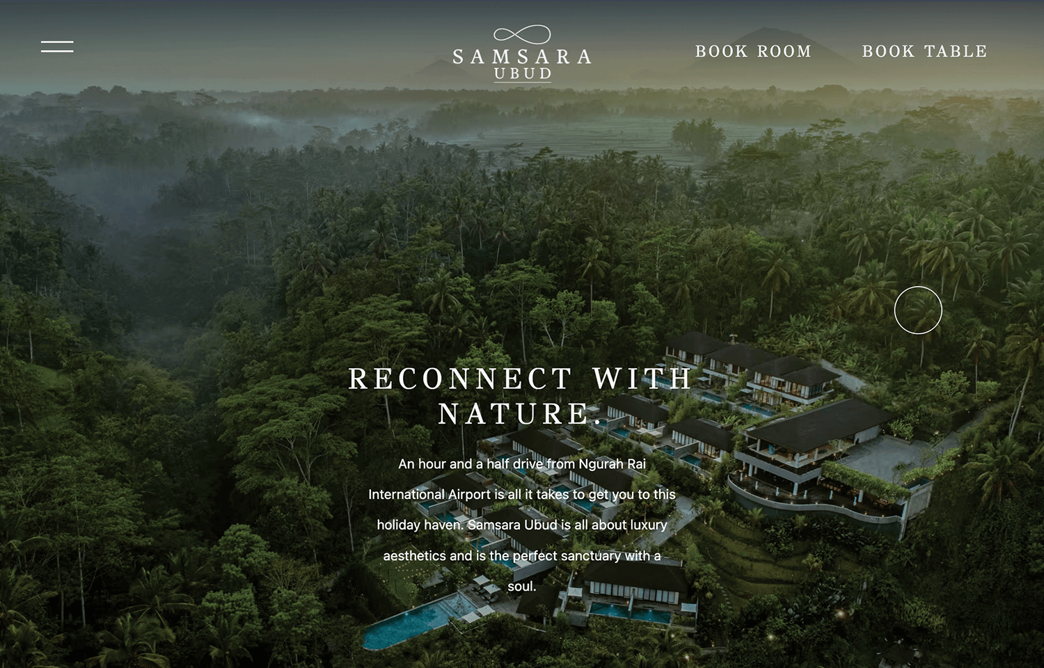 Luxury resort website design with lush greenery and private villas.