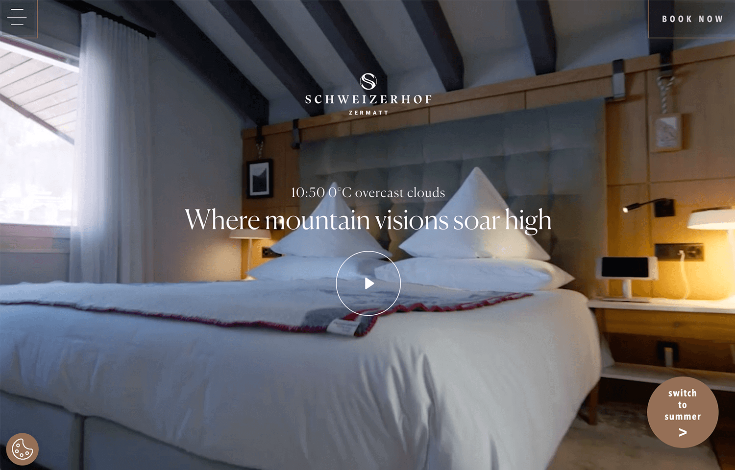 Alpine hotel website design featuring warm wood interiors.