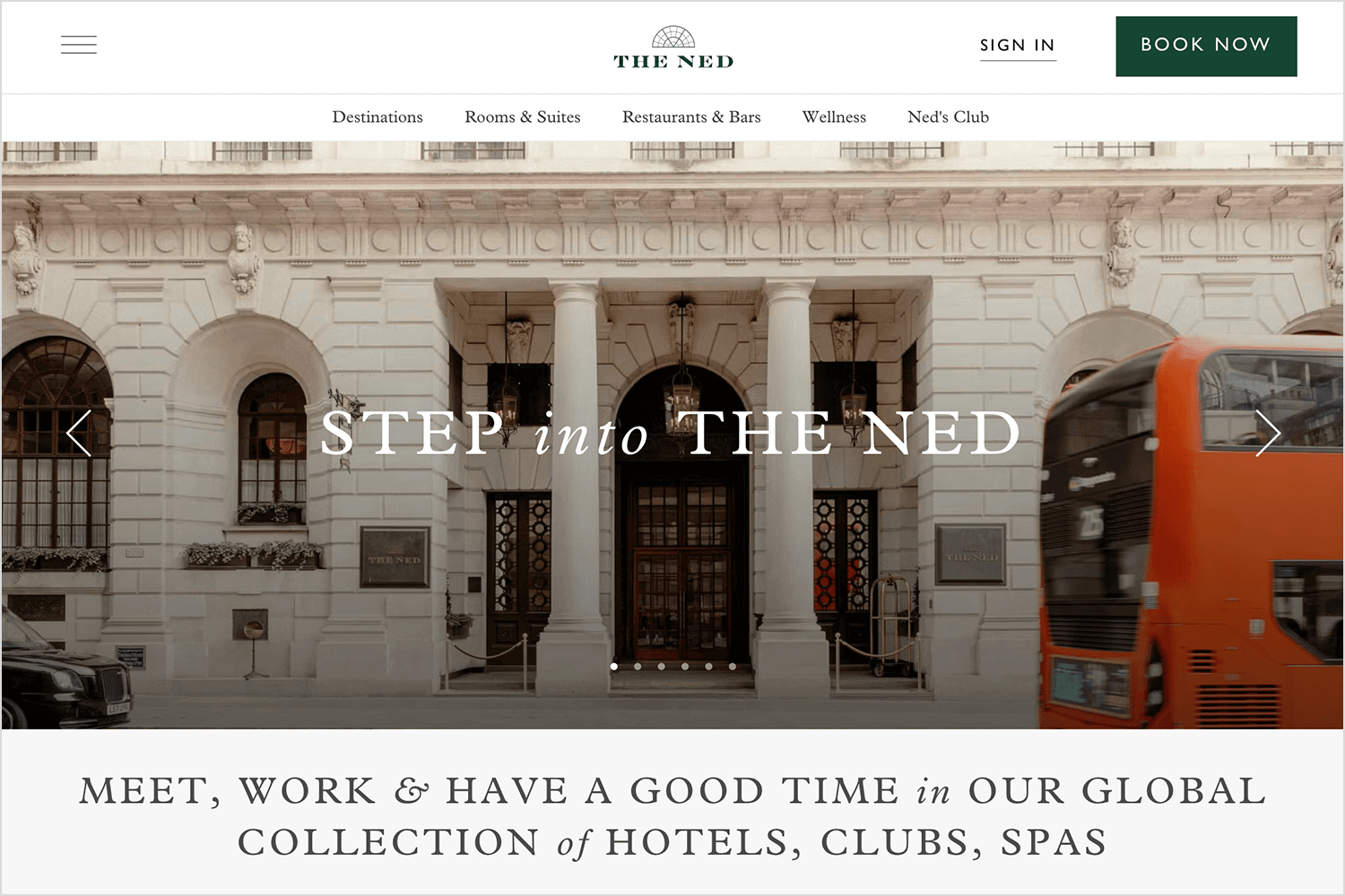 Classic-meets-modern hotel website design with rich textures and lighting.