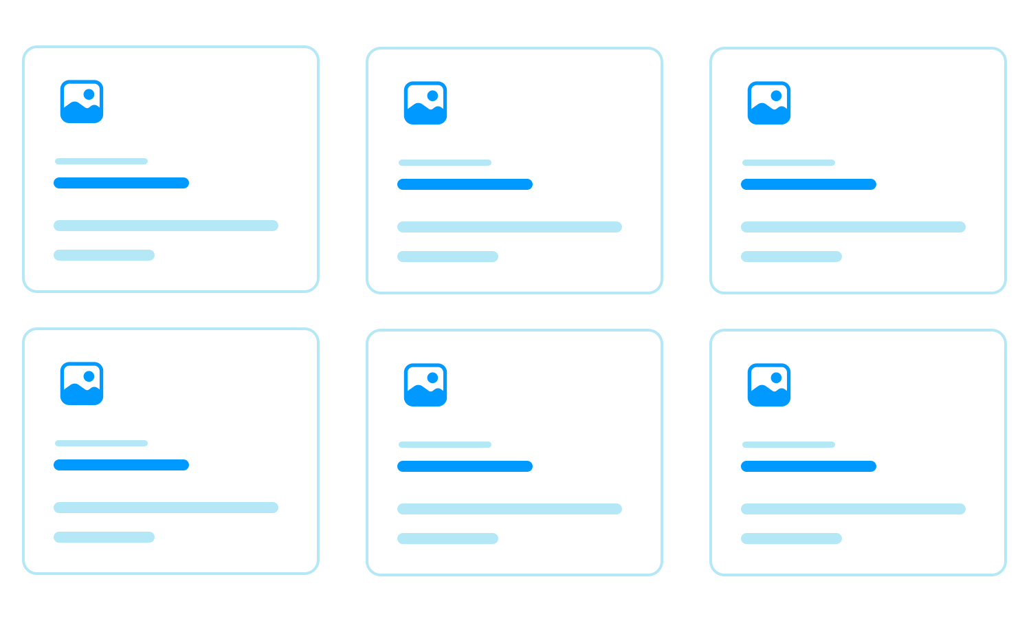 Card UI grid layout with six content cards