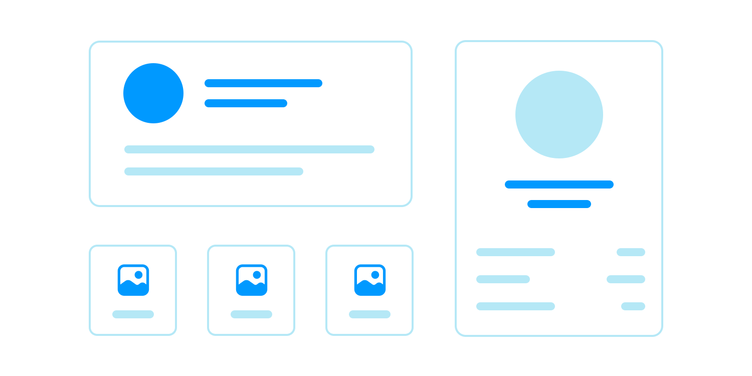 Card UI layout example with profile and icons