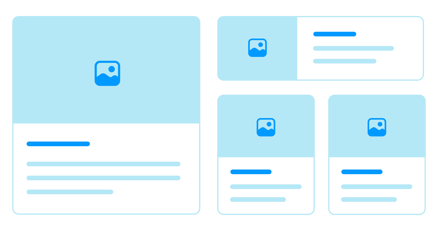 Card UI design showcasing multiple layout variations