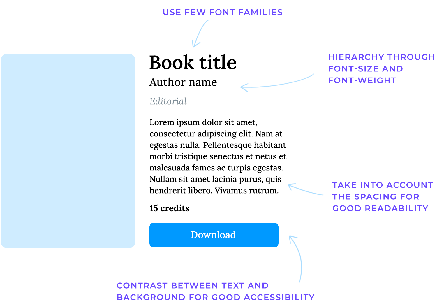 Typography tips for flat design, including font hierarchy, spacing, and readability.