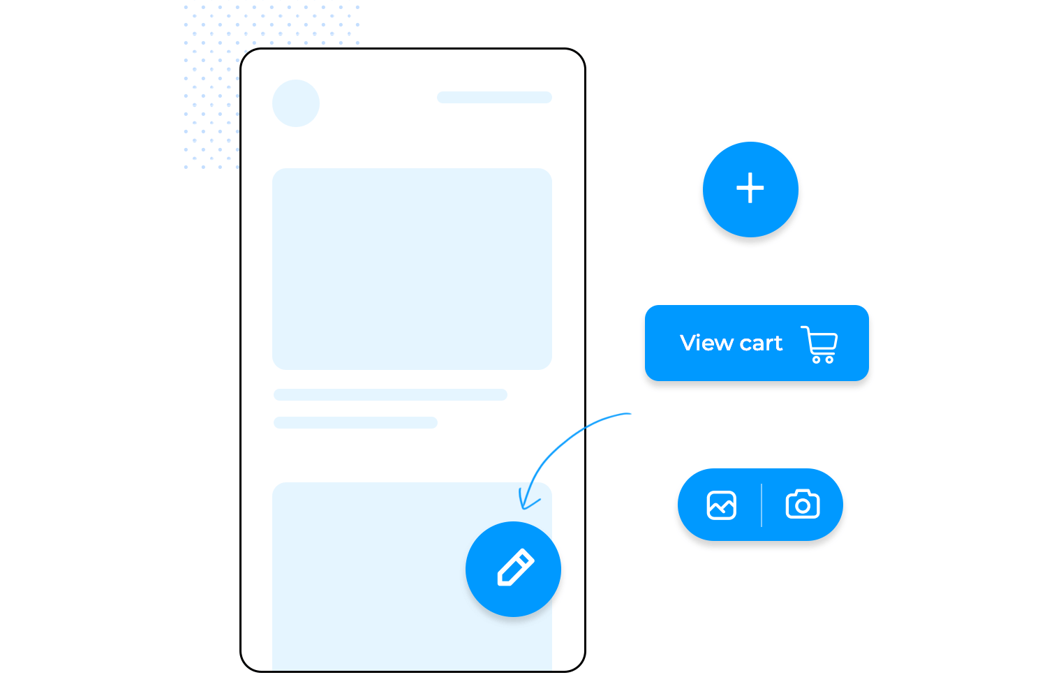 Floating action button (FAB) and navigation buttons on a mobile interface