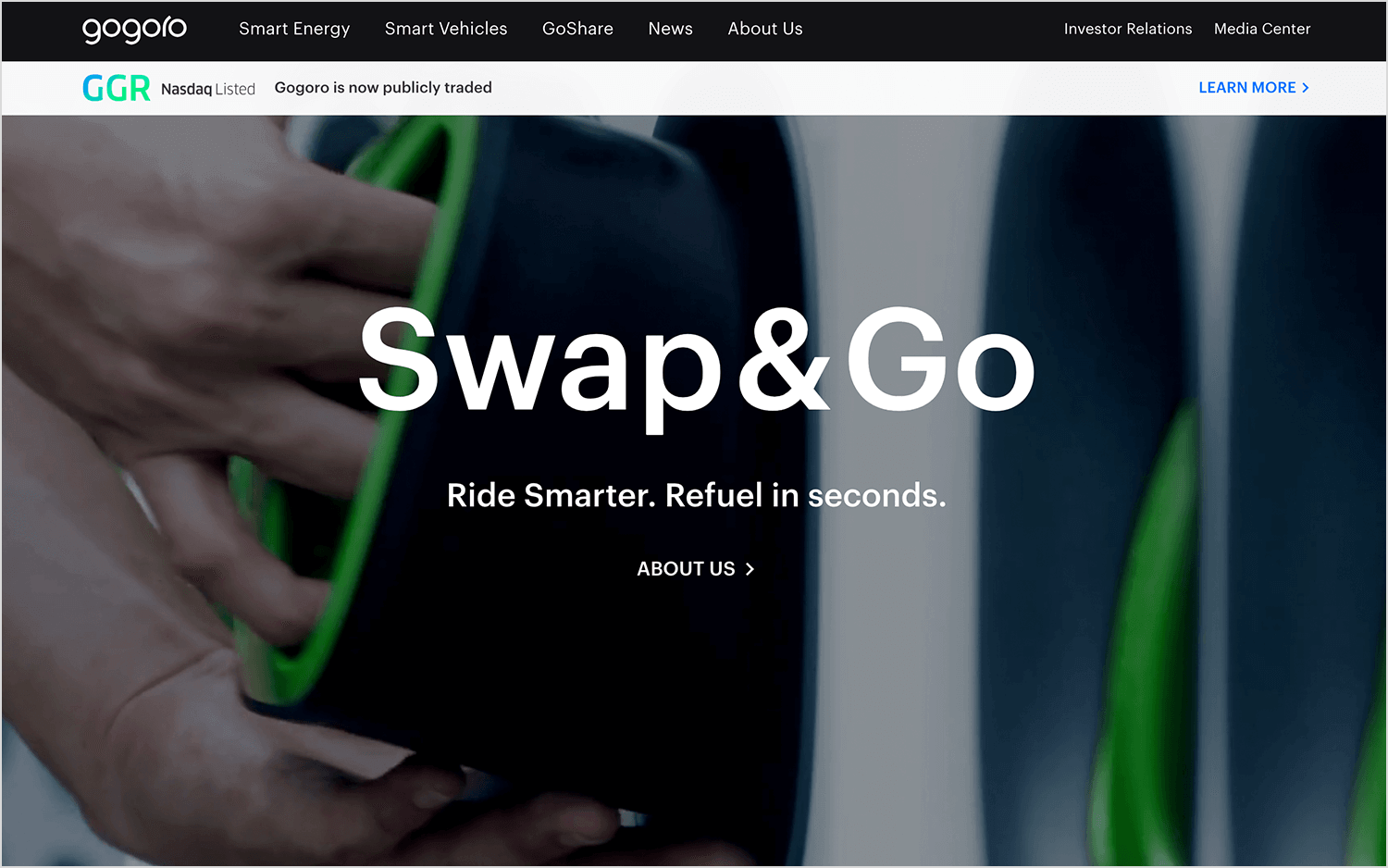 Gogoro website with bold text and clean flat design