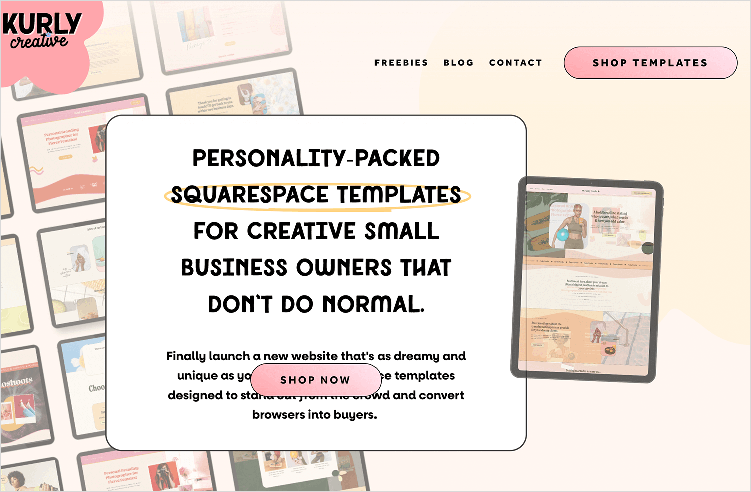 Kurly Creative flat website design with playful typography and pastel tones