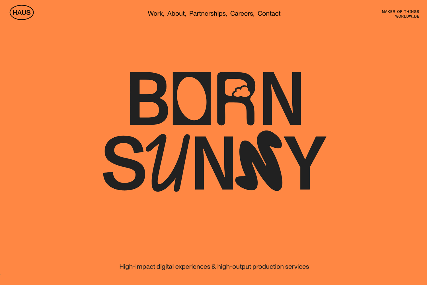 Made in Haus website featuring bold typography, a striking orange background, and a minimal flat design style