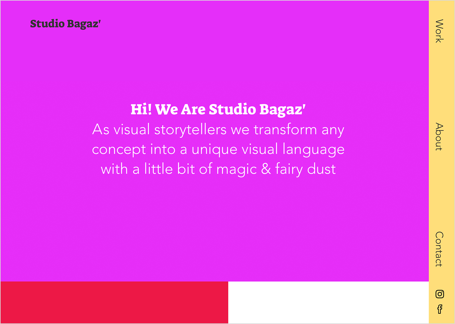 Studio Bagaz' flat website design with bold colors and minimalist layout