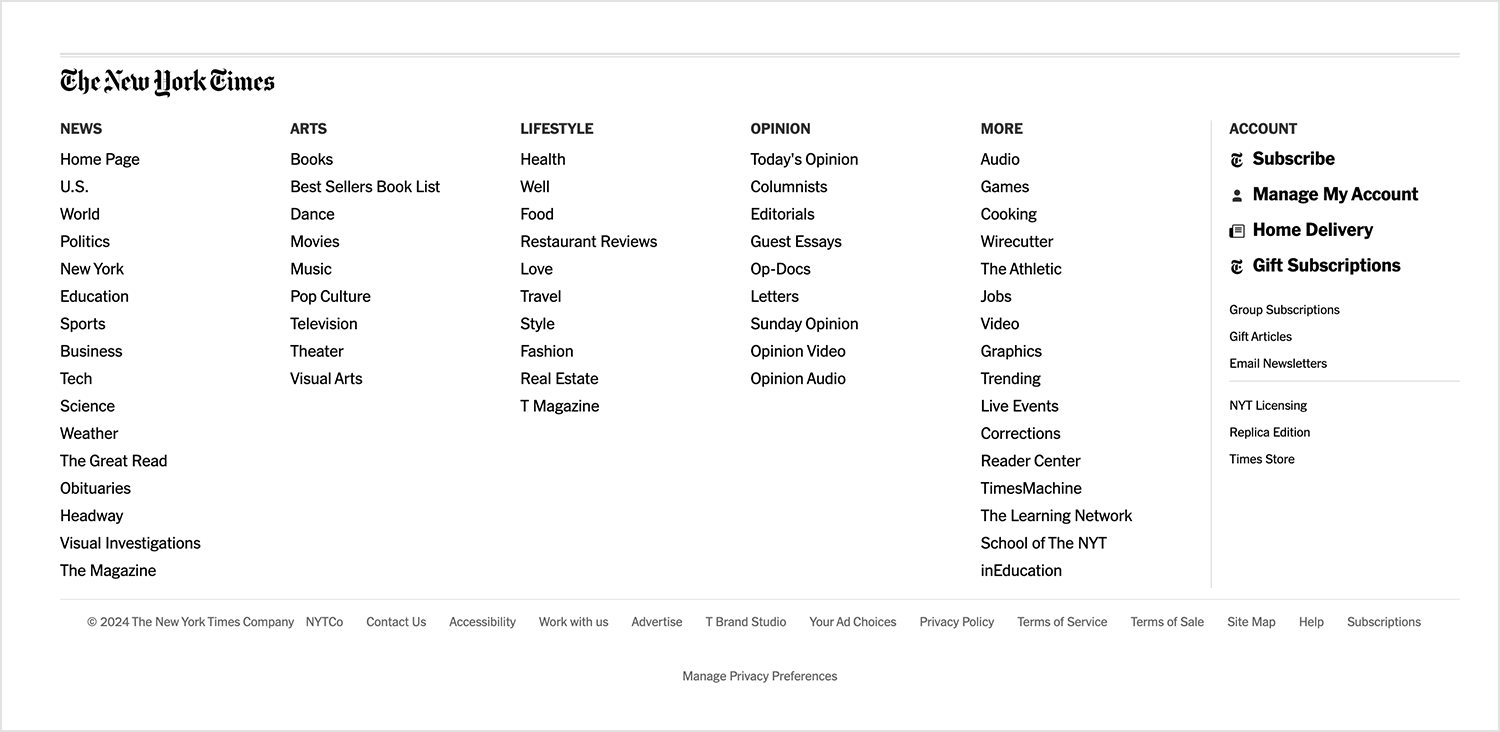 website footer examples nyt