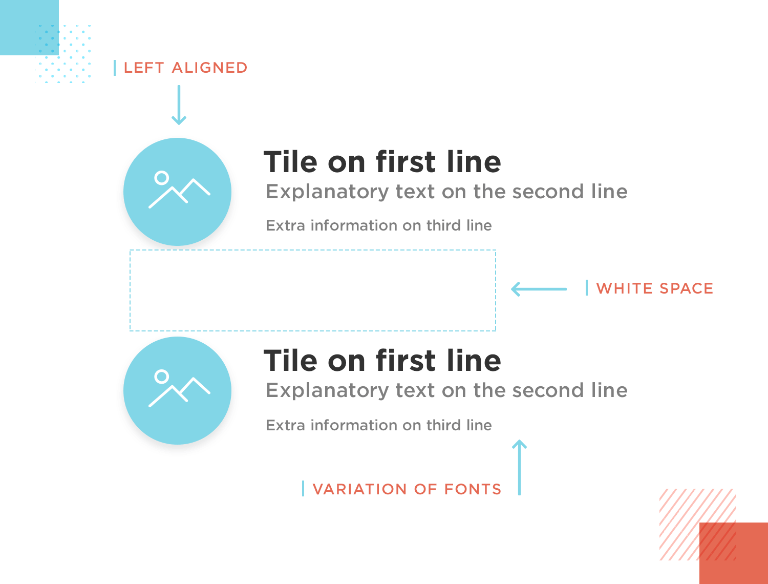 List layout design with left alignment, white space, and font variation