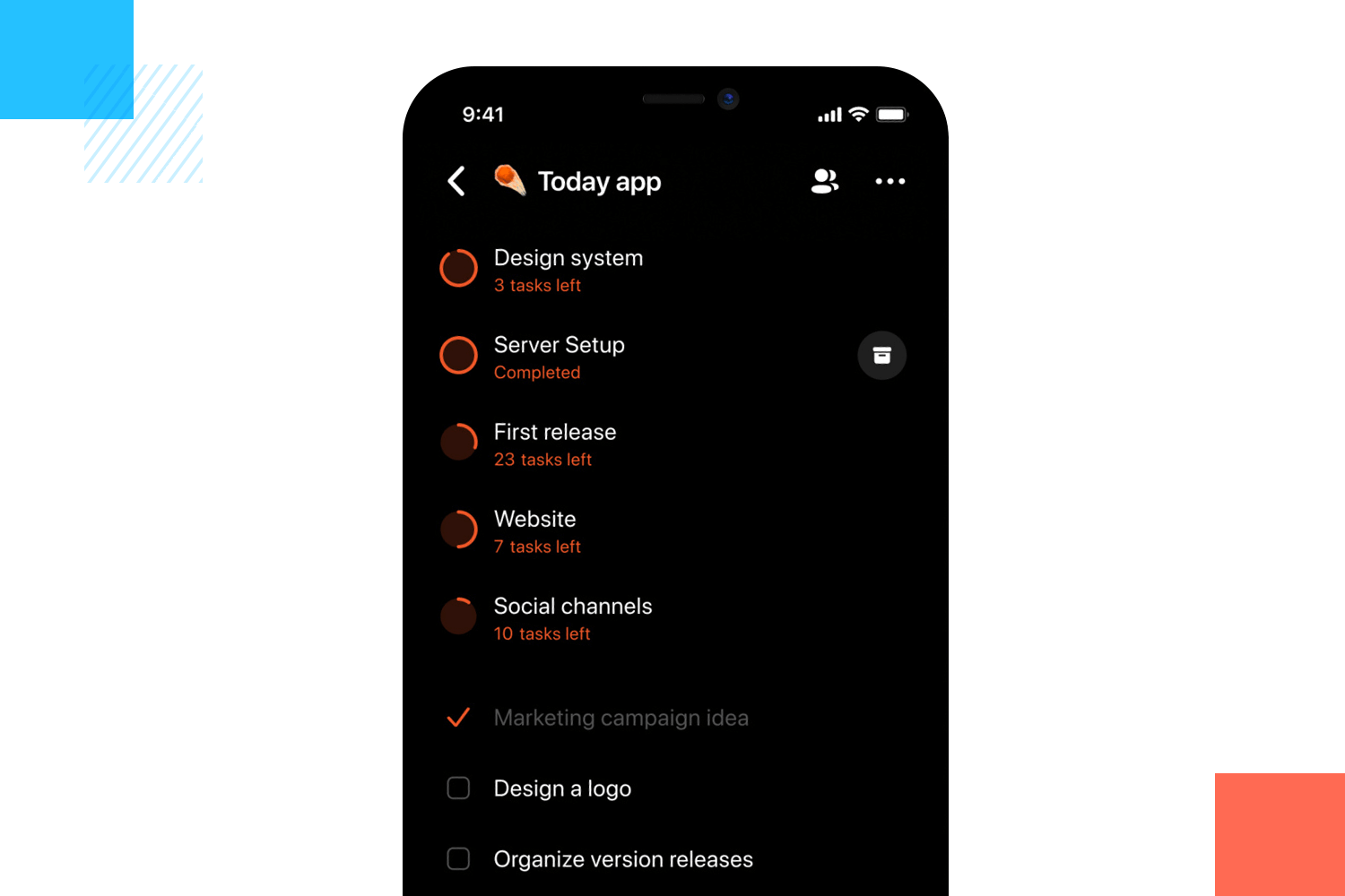 Mobile UI design list in a dark theme