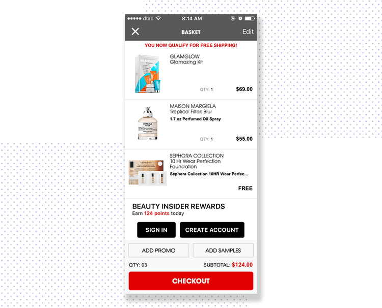 example of mobile shopping cart design by sephora