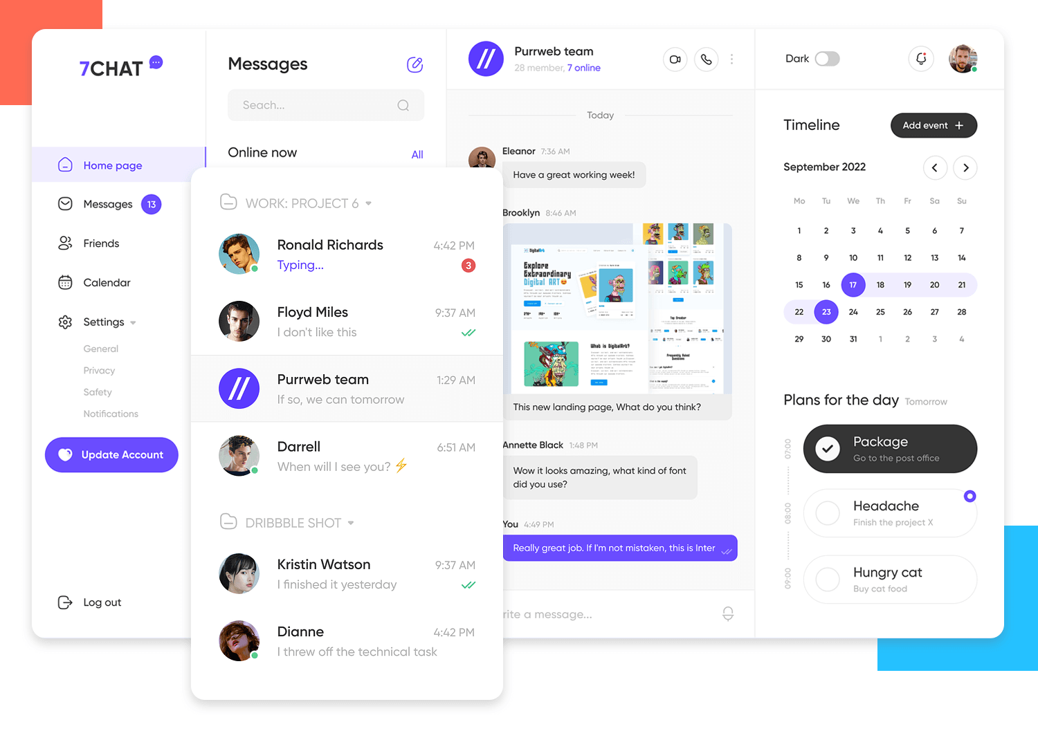 UI list design of a chat and messaging platform with a clean, organized interface