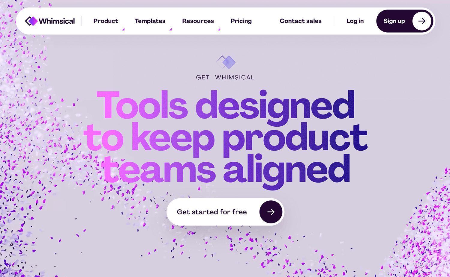 Whimsical homepage showcasing tools for aligning product teams