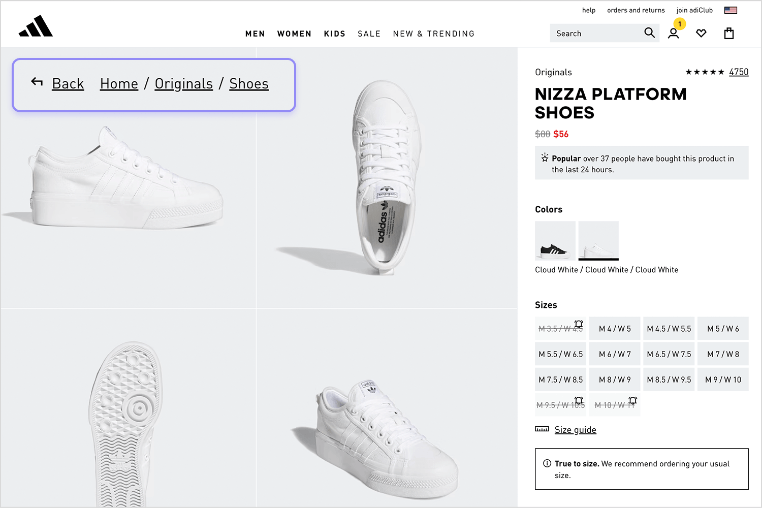 breadcrumb website examples adidas