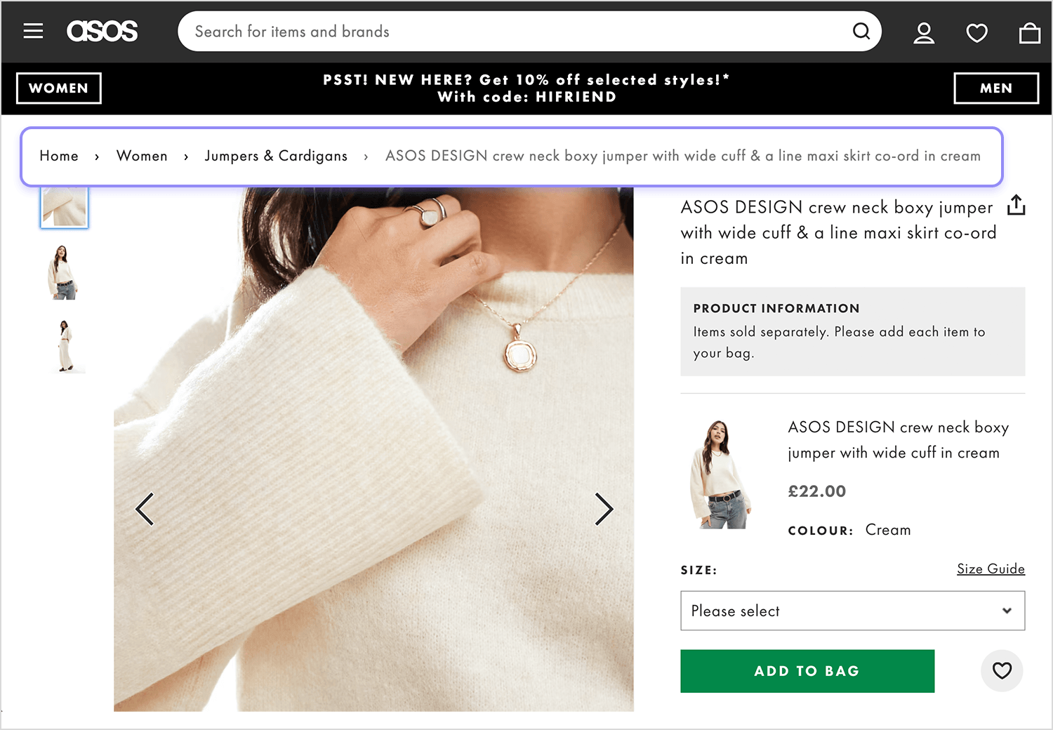 breadcrumb website examples asos