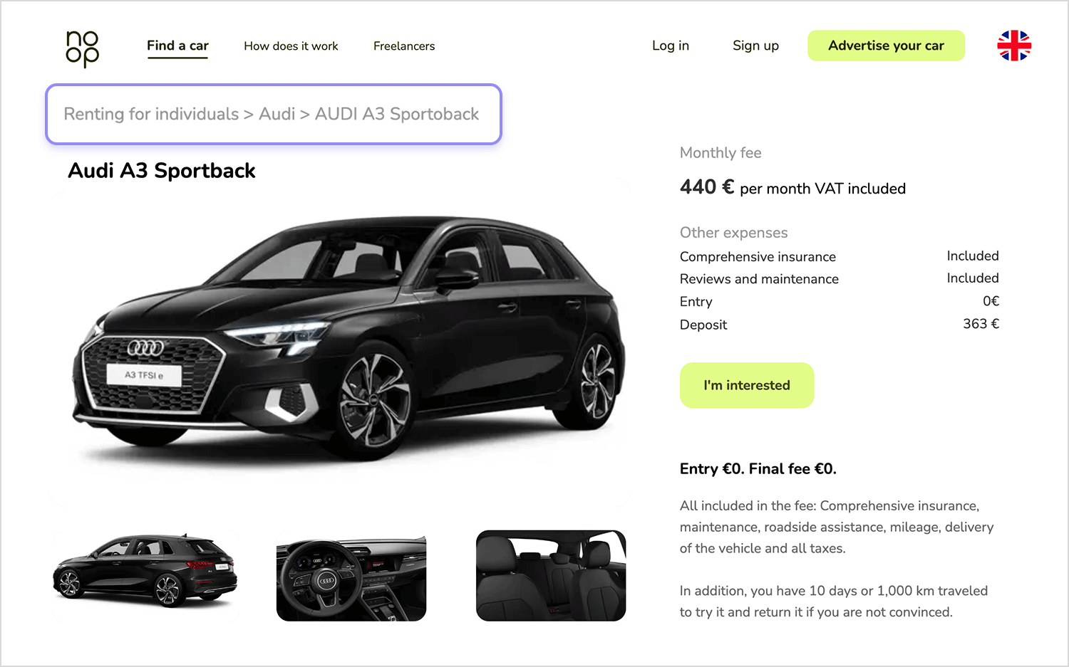 breadcrumb website examples car rental