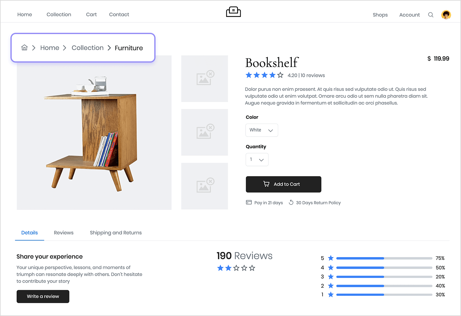 breadcrumb website examples furniture webshop