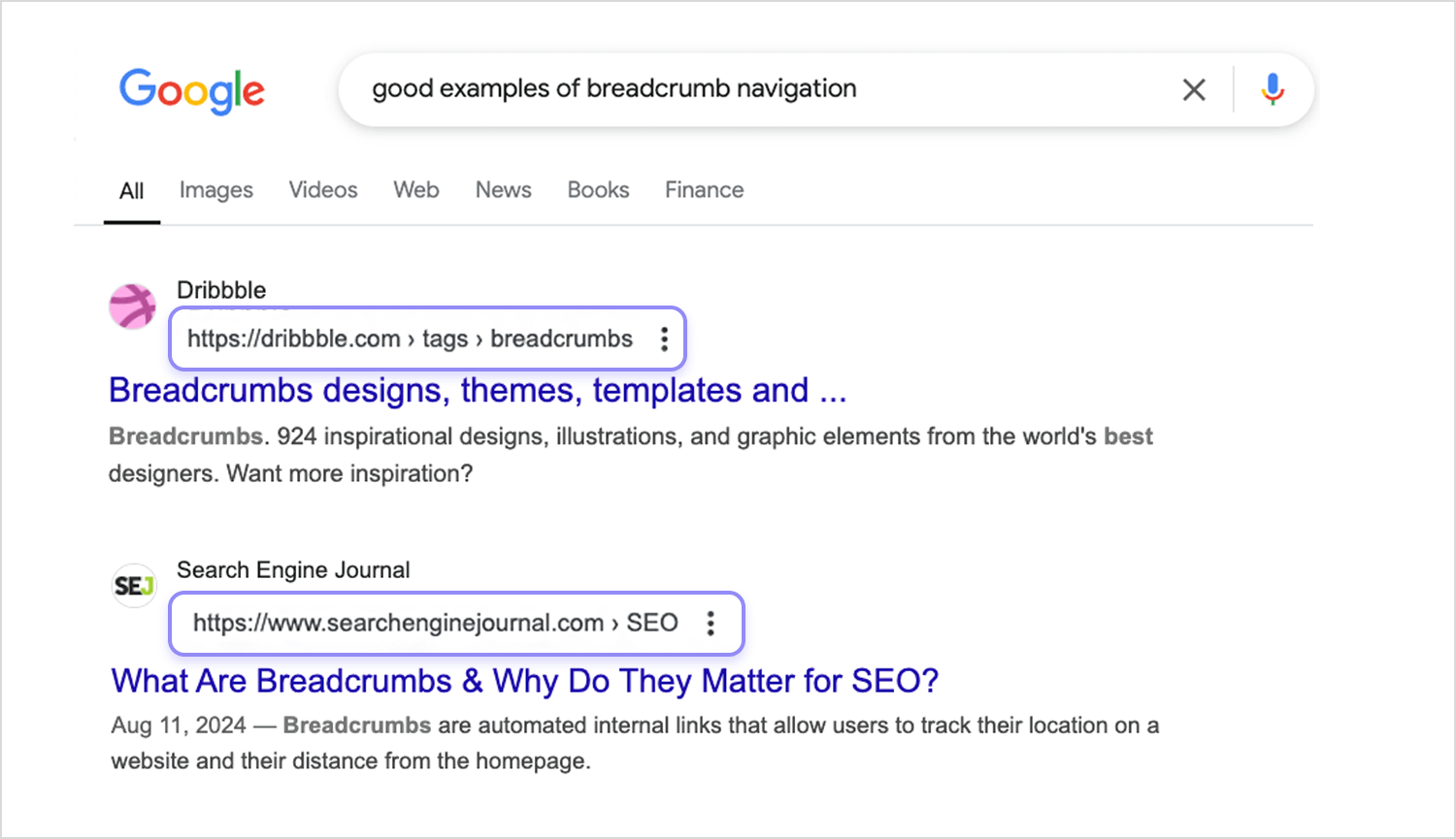 breadcrumb website examples google