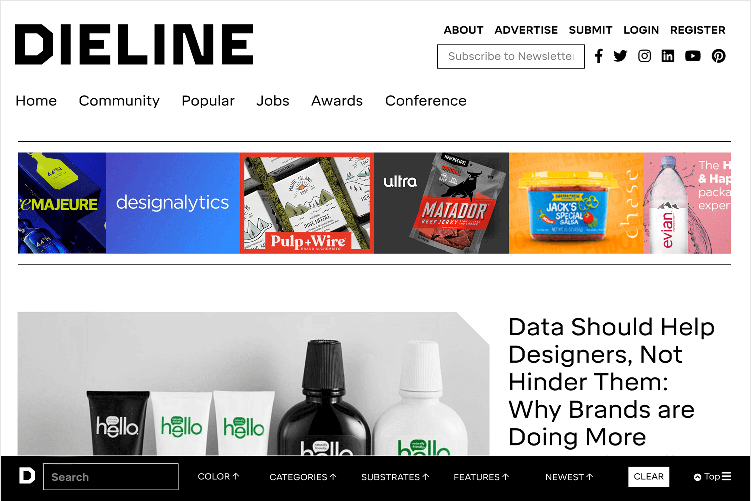 dieline as web design magazine for reading