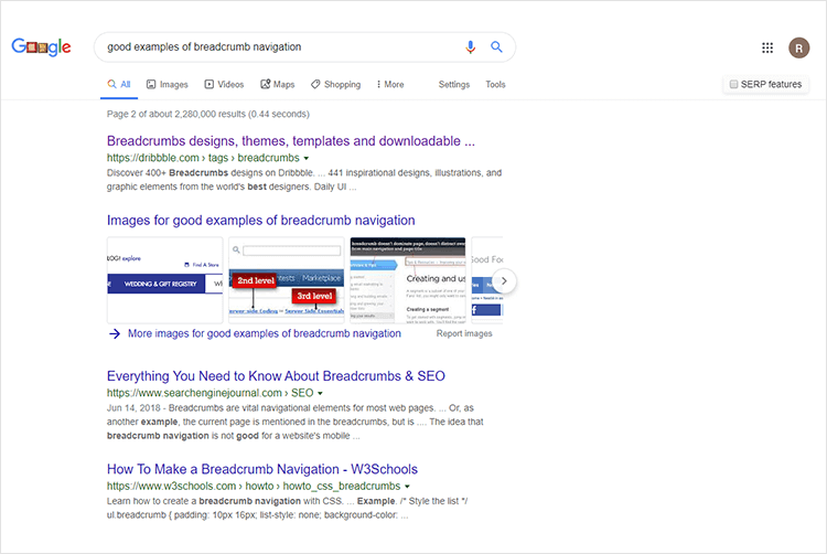 google search result breadcrumb example