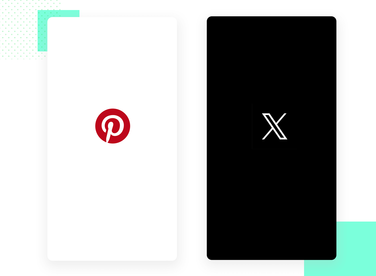 Pinterest and X splash screen examples