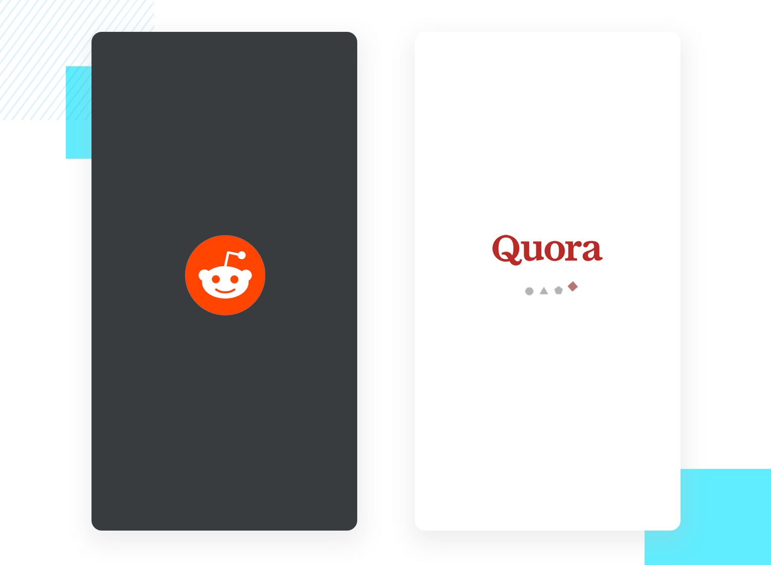 Reddit and Quora splash screen examples