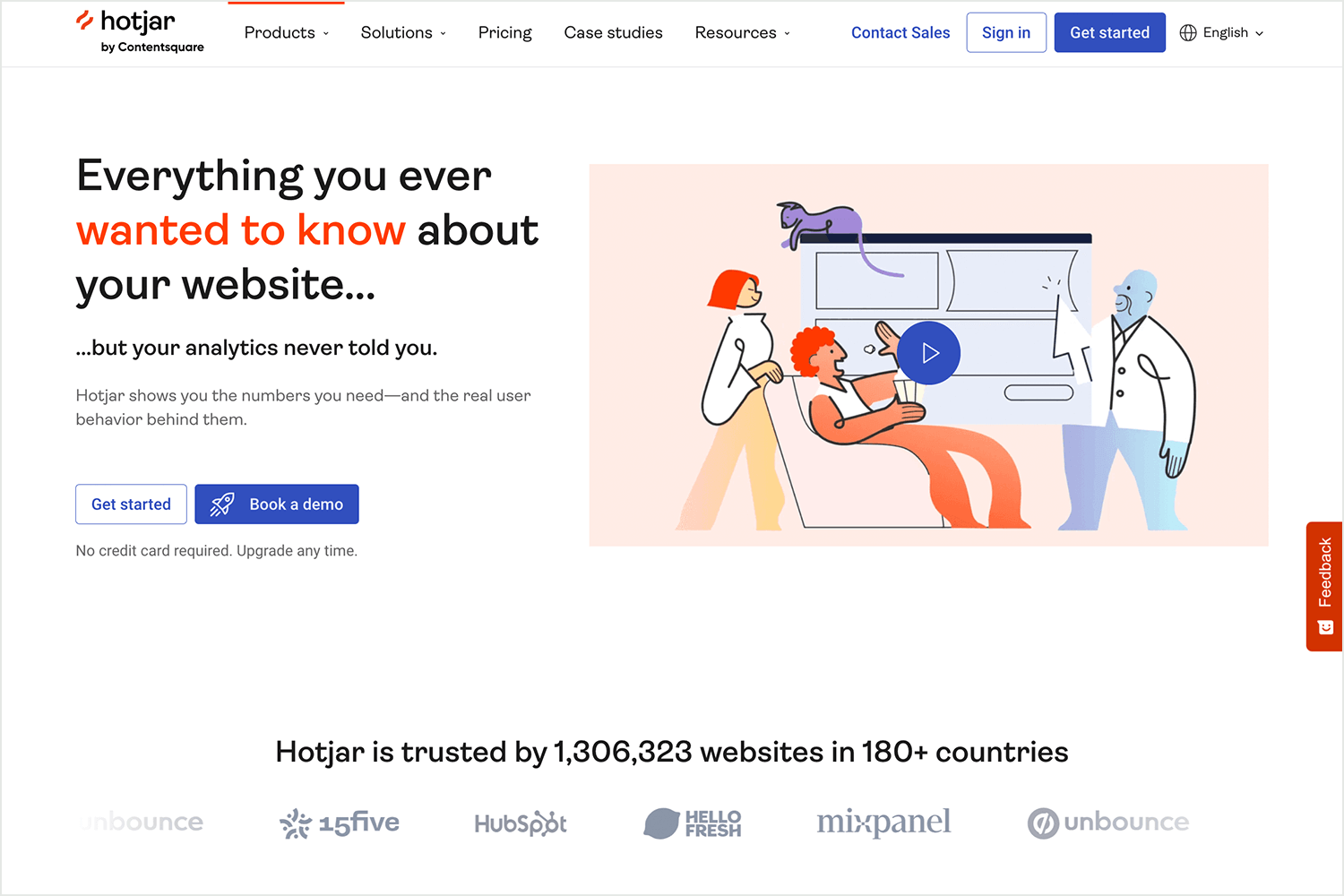 Hotjar homepage offering website analytics and user behavior insights tools