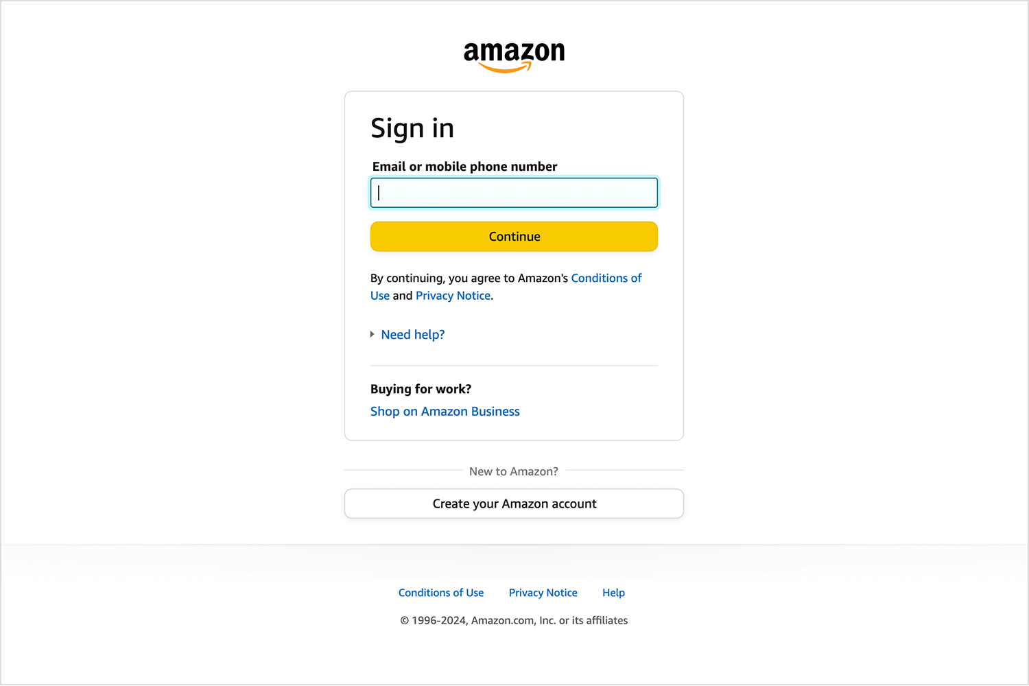login page example amazon