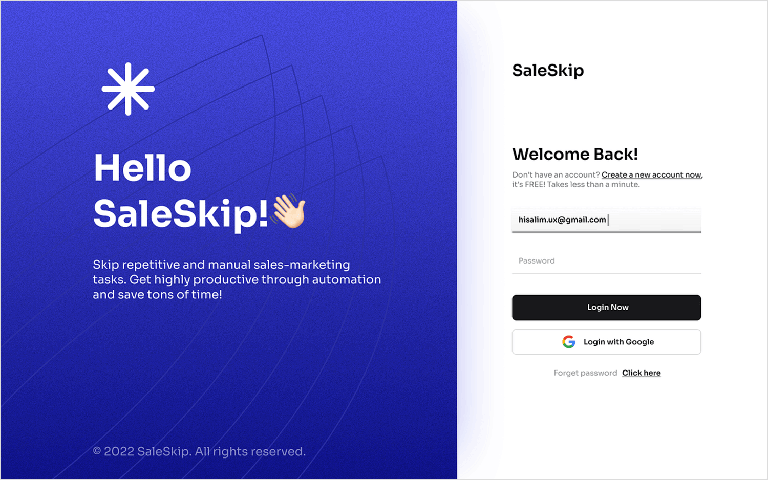 login page example saleskip