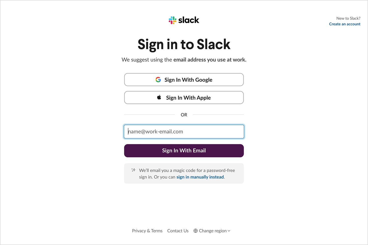 login page example slack