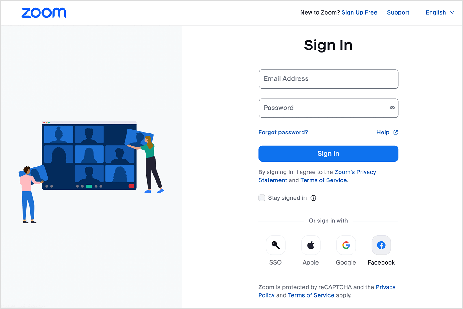 login page example zoom