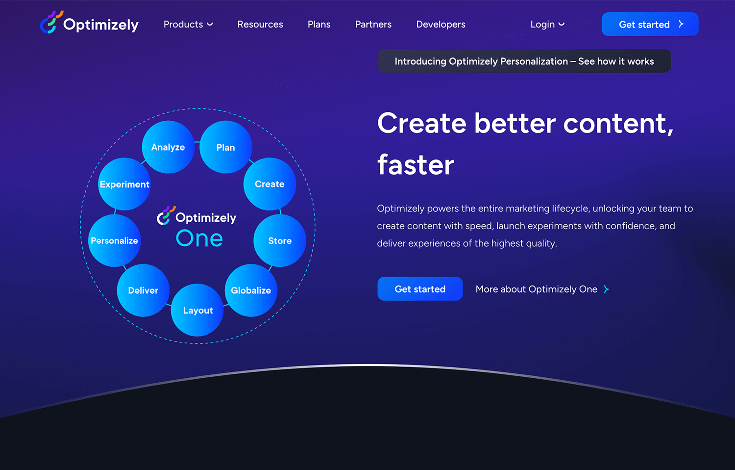 Optimizely homepage showcasing marketing and content experimentation platform