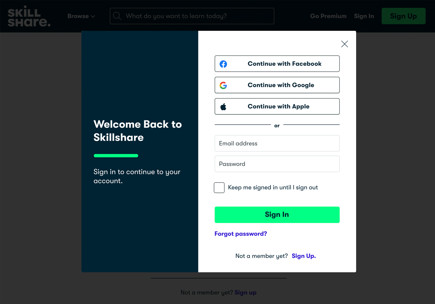 skillshare login form
