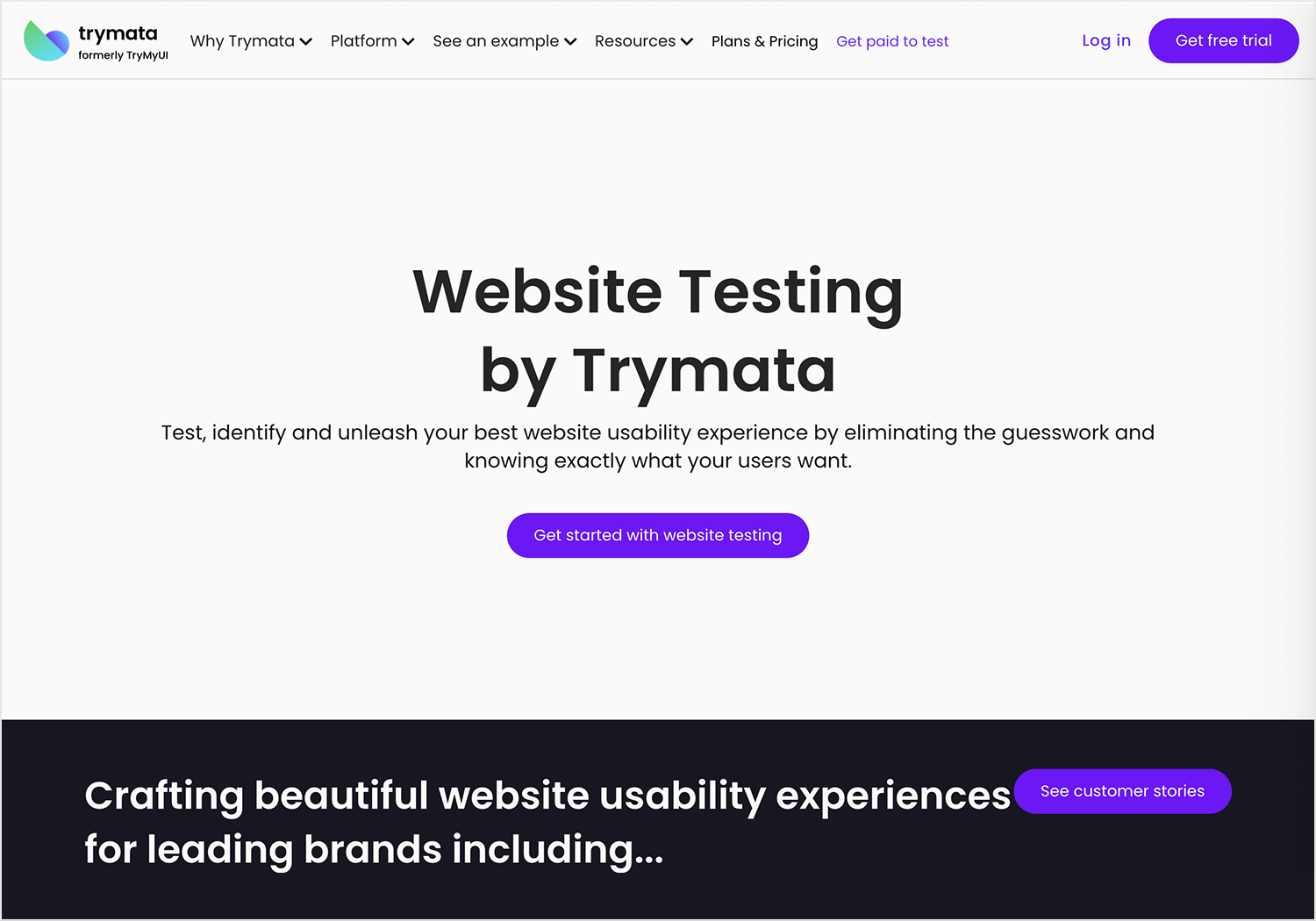 Trymata website testing platform highlighting features for improving website usability