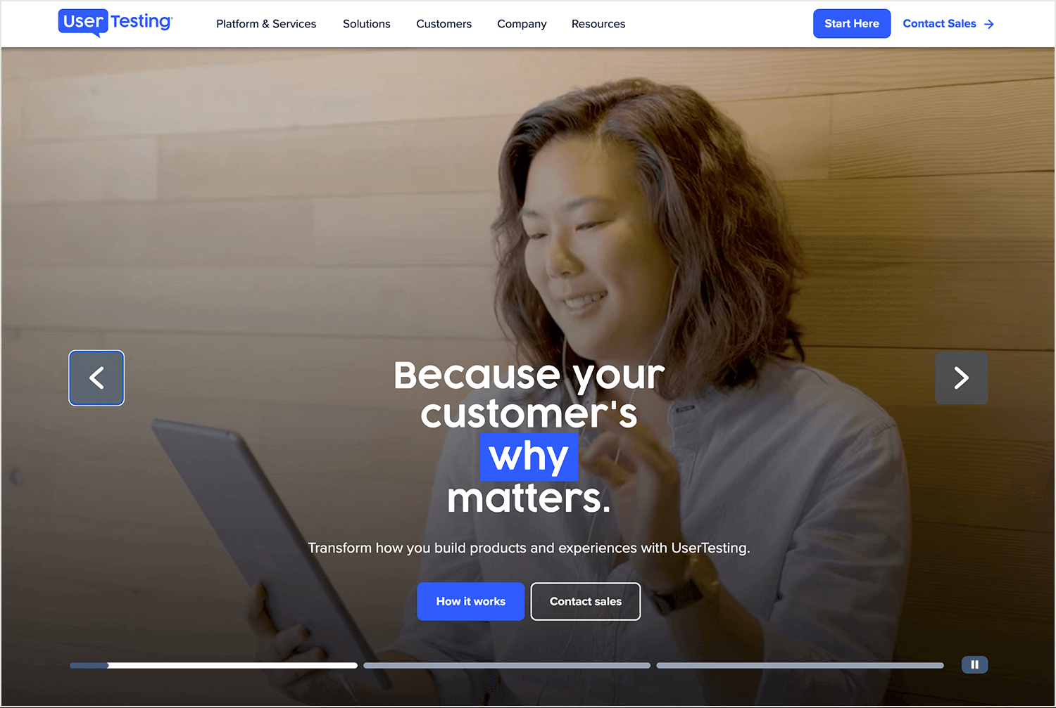 UserTesting platform homepage with a focus on customer insights