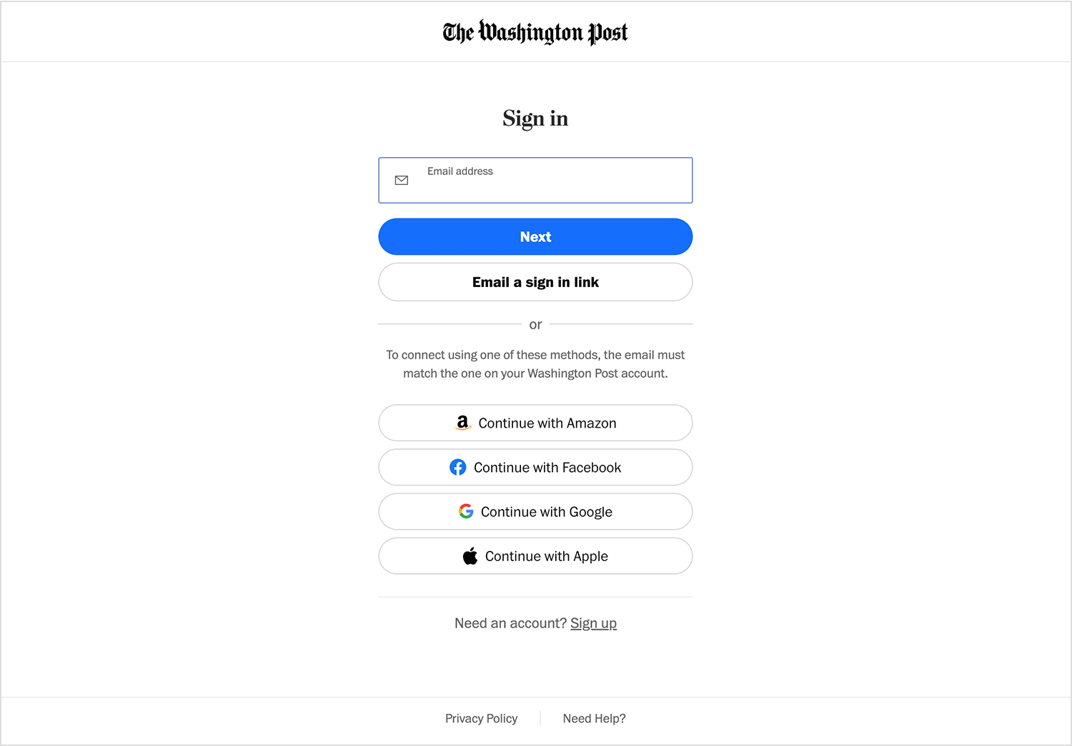 the Washington post login form